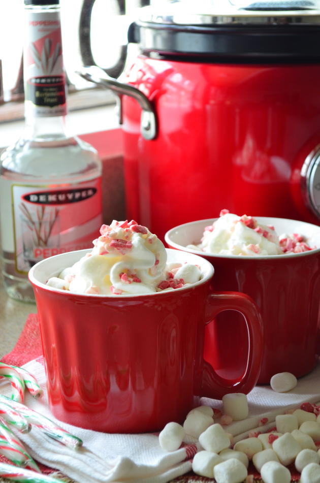 Boozy Slow Cooker Peppermint Hot Chocolate - Food Fanatic